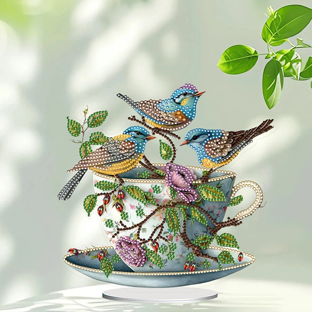 Teacup Bird 2D Diamond Painting Desk Top Ornament Kit
