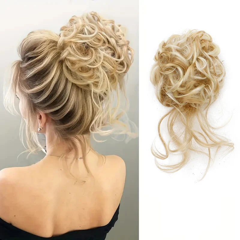 Synthetic Elegant Messy Curly Elastic Rubber Band Hair Bun