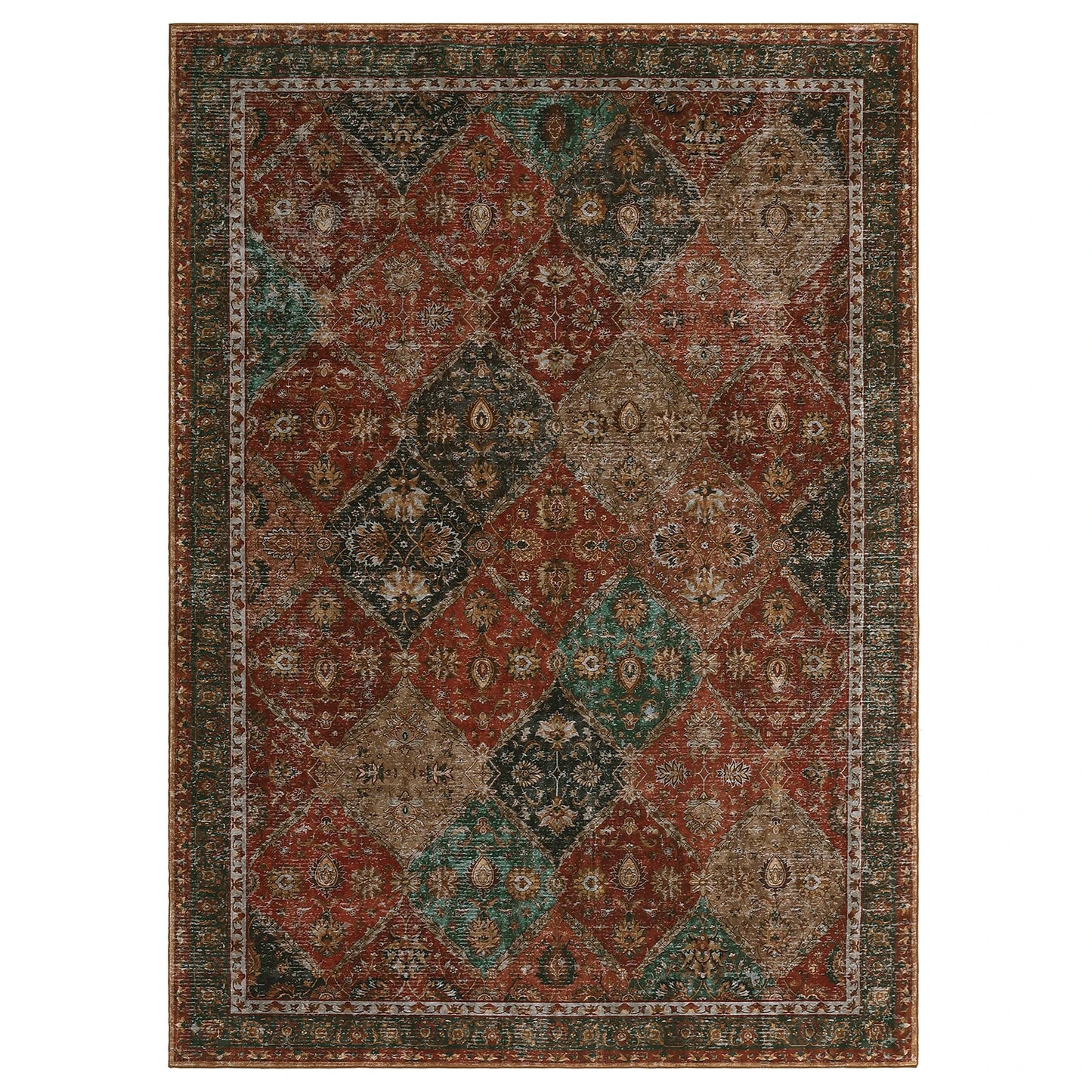 Geometric Moroccan Trellis Low Pile Rug Machine Washable Non Slip