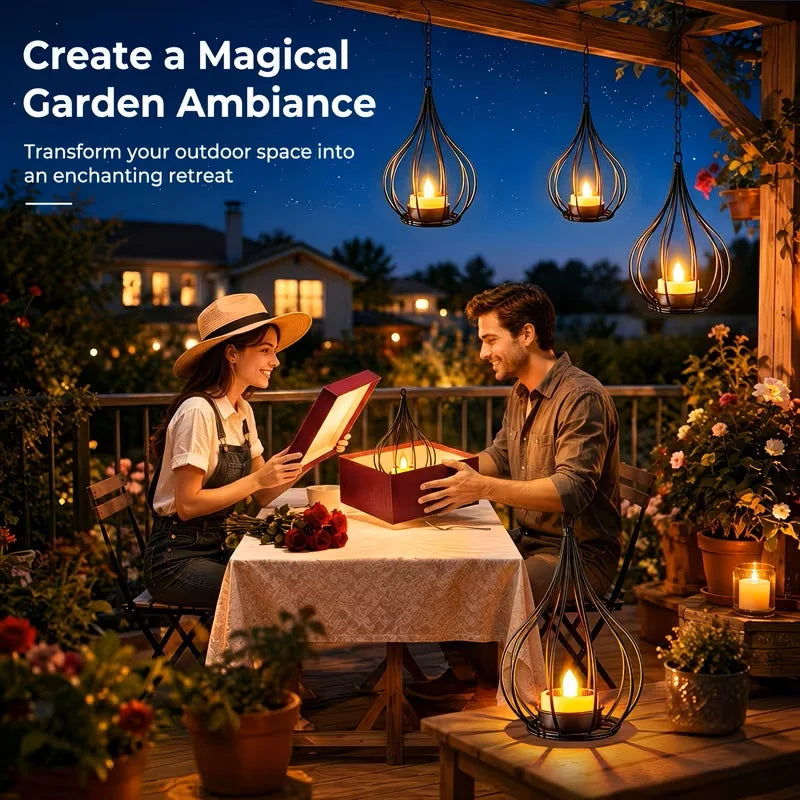 Outdoor Solar Lanterns LED Waterproof Hanging Lights With Flameless Candle
