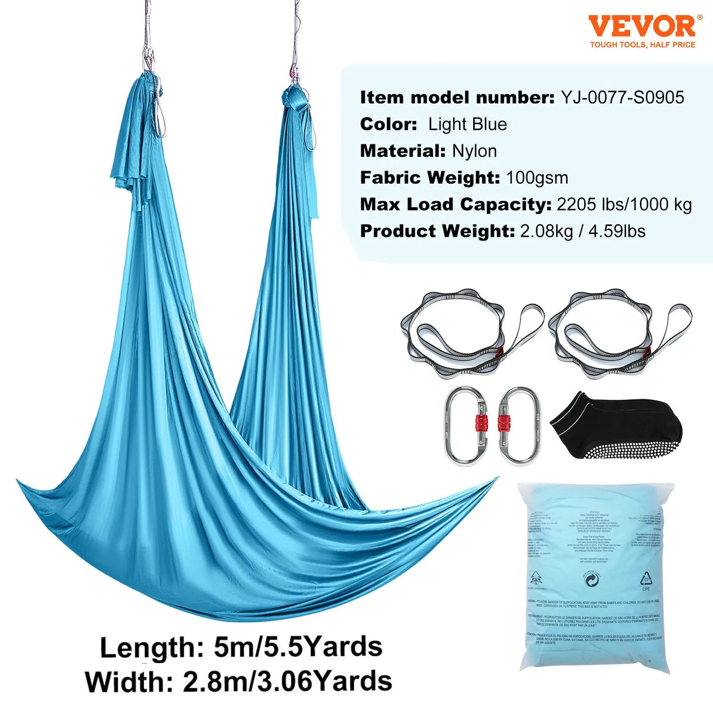 SucceBuy Aerial Yoga Hammock Kit With Nylon Fabric And Rigging