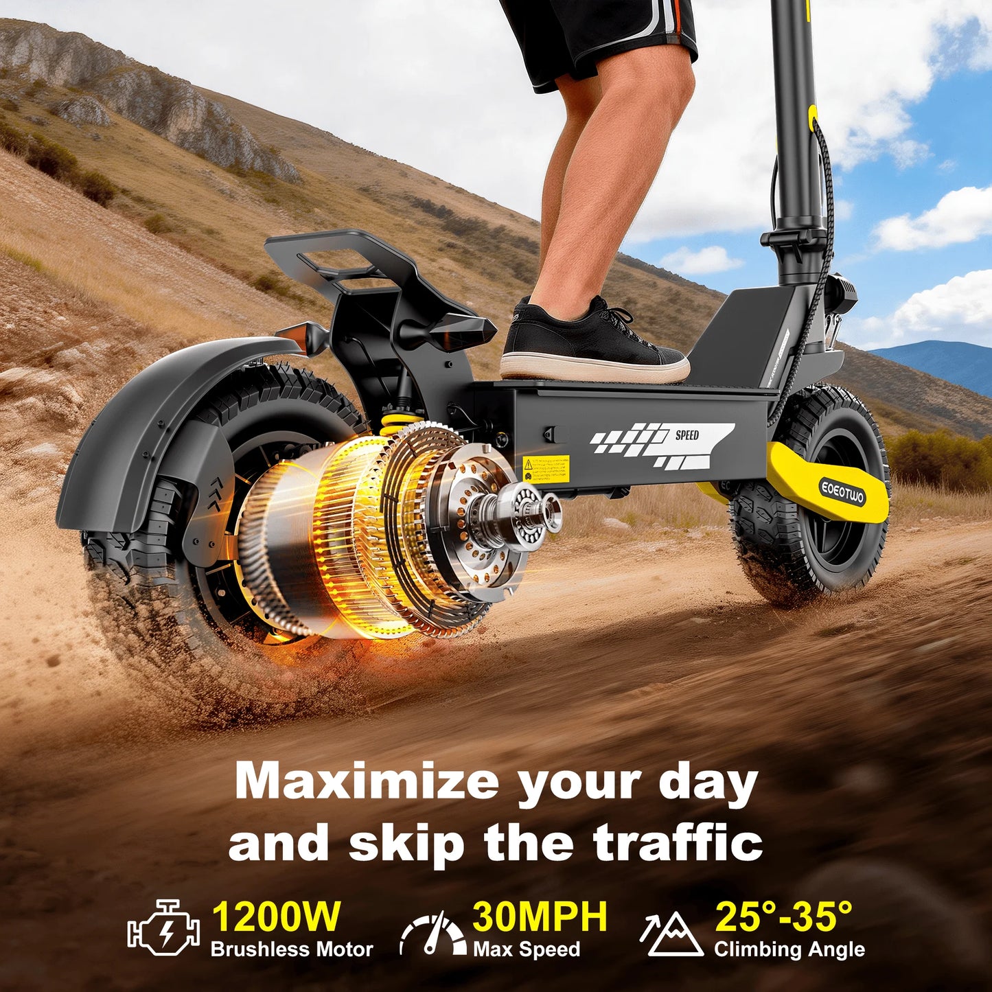 EOEOTWO 1200W Off Road Electric Scooter For Adults Long Range