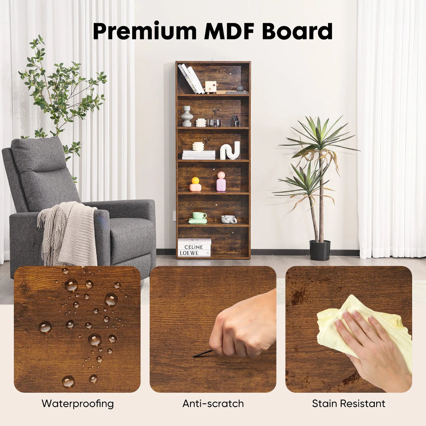 JHK Wooden Shelf Bookcase Floor Standing Modern Minimalist