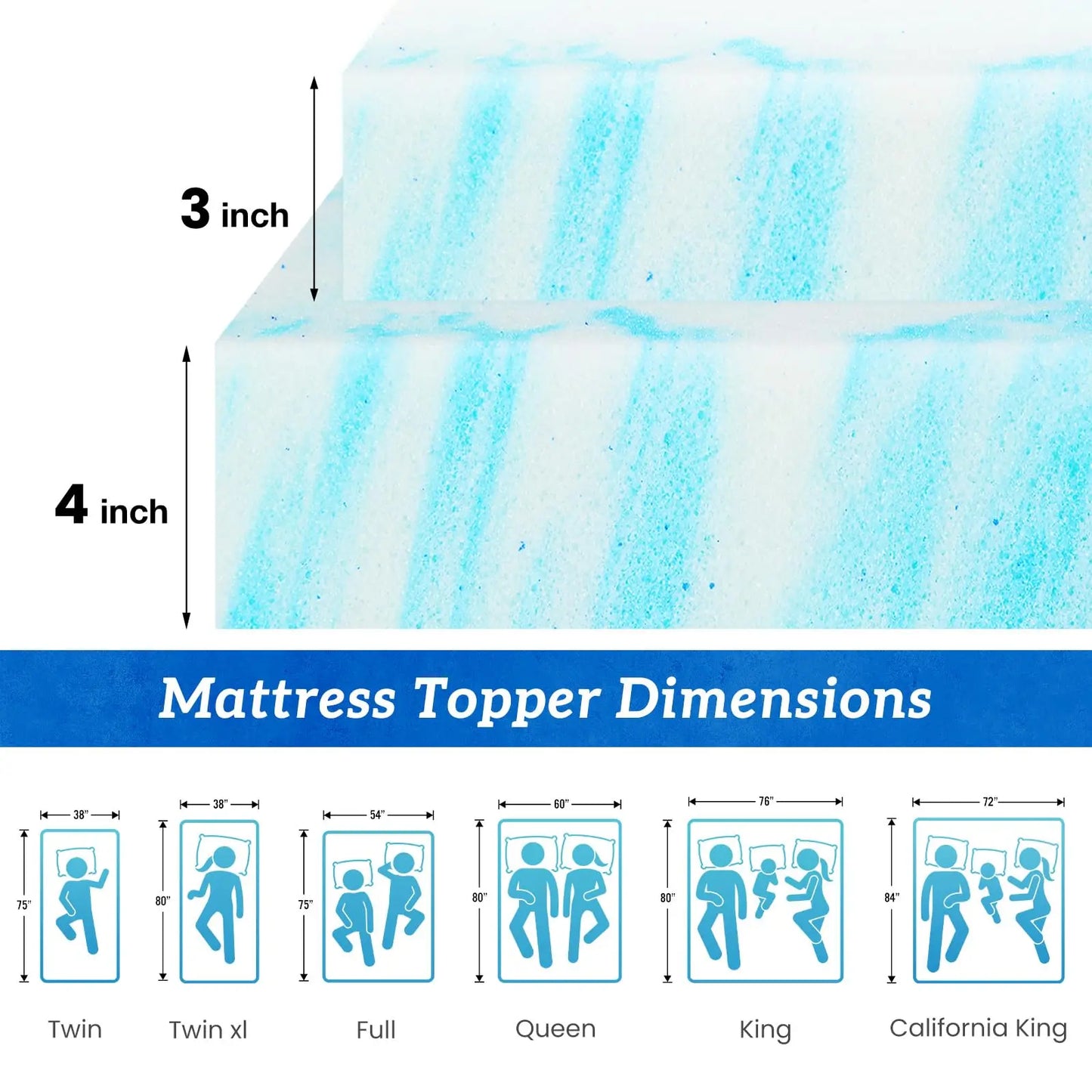 JHK Gel Memory Foam Mattress Topper Soft and Cooling