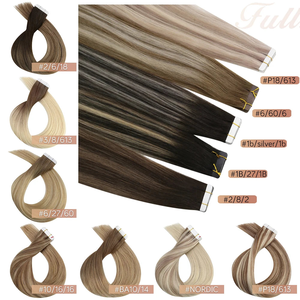 Full Shine Hair Tape In Remy Natural Human Hair Extensions
