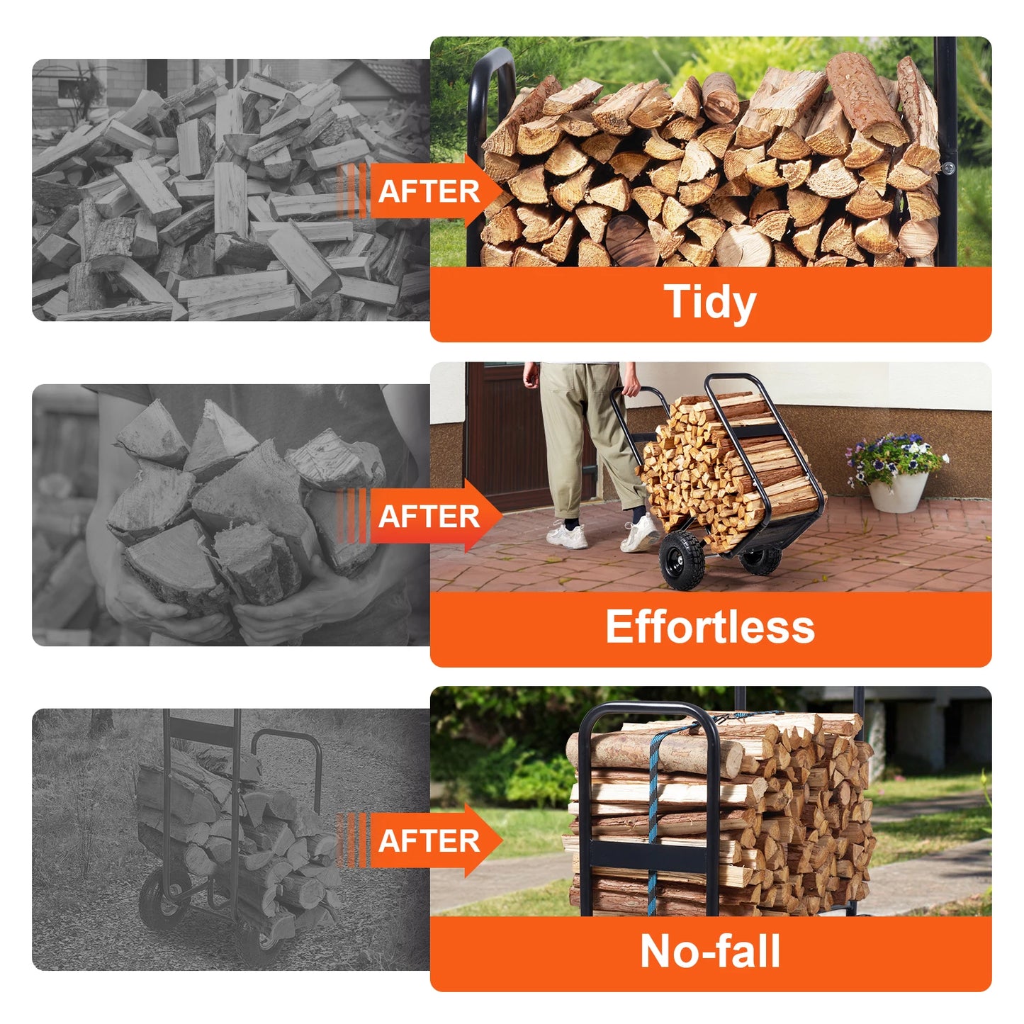SucceBuy Firewood Log Cart Carrier Heavy Duty Steel Wheel Cart