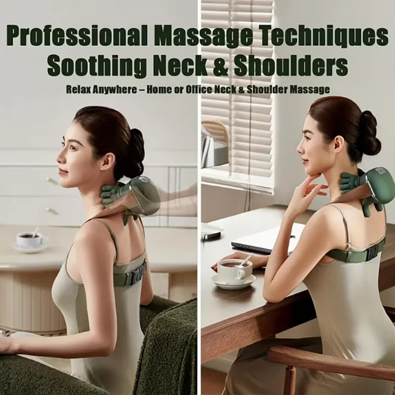 Wireless Bionic Heated Neck And Shoulder Massager With Finger Massager