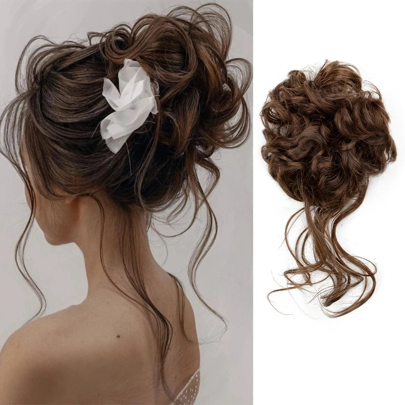 Synthetic Elegant Messy Curly Elastic Rubber Band Hair Bun