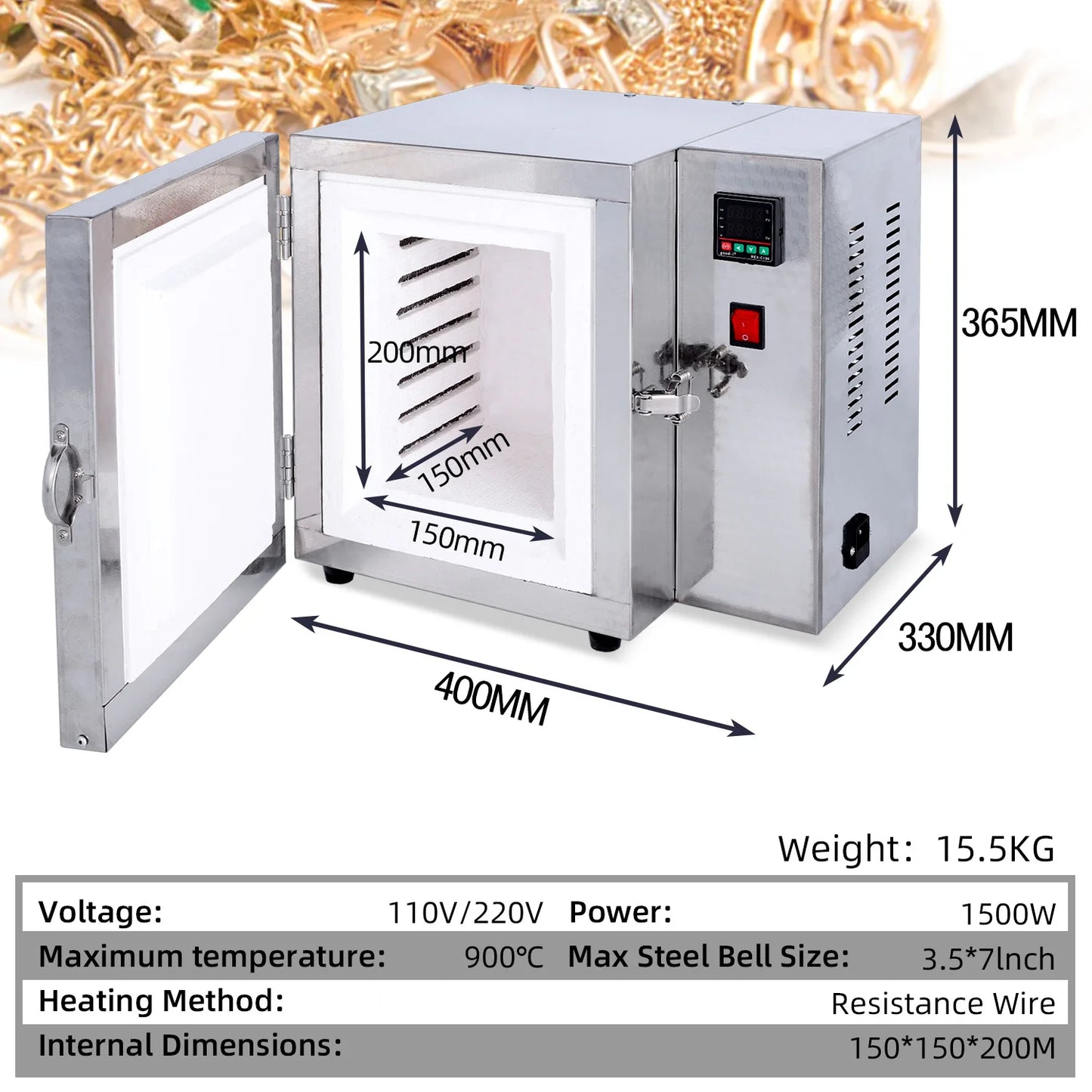 PHYHOO Jewelry Casting Burnout Furnace With PID Temperature Control
