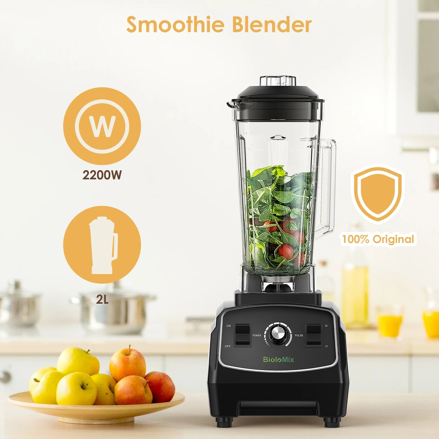Biolomix BPA Free 2200W Heavy Duty Blender Mixer Juicer