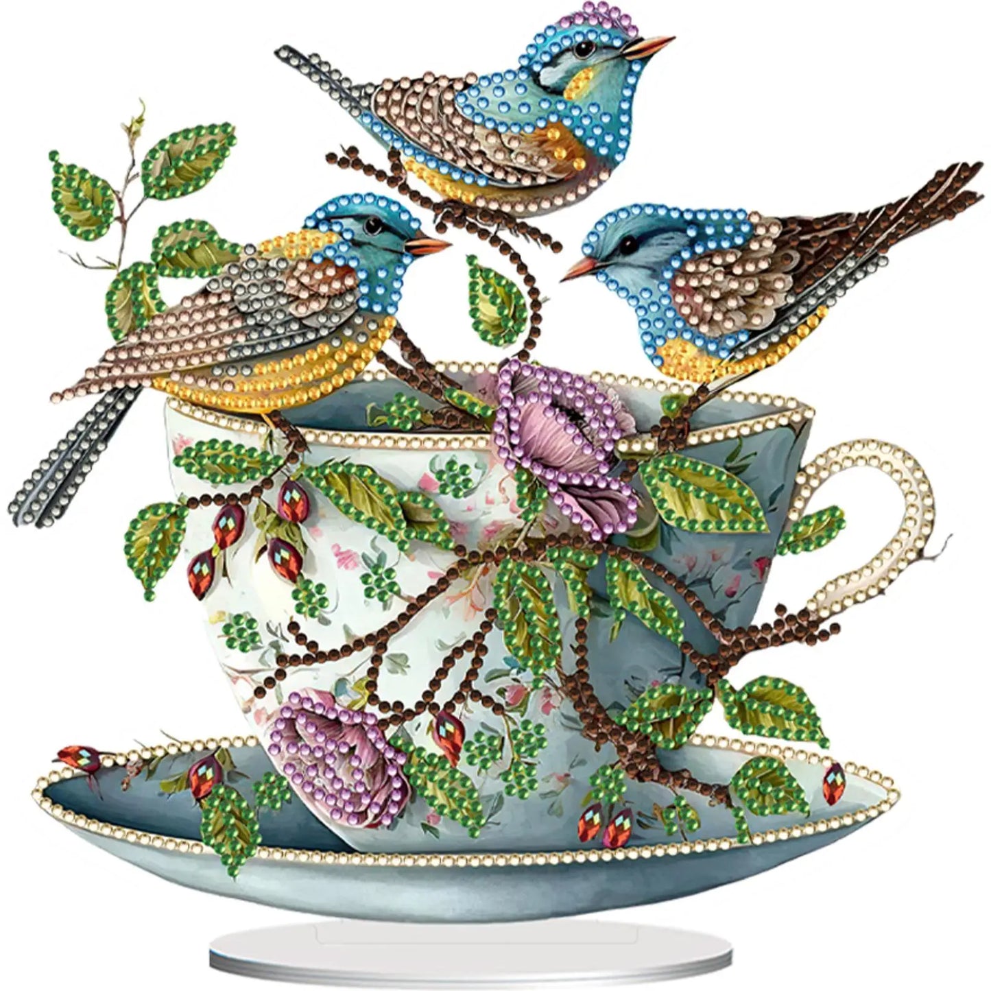 Teacup Bird 2D Diamond Painting Desk Top Ornament Kit