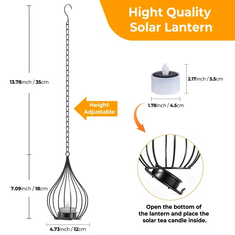 Outdoor Solar Lanterns LED Waterproof Hanging Lights With Flameless Candle