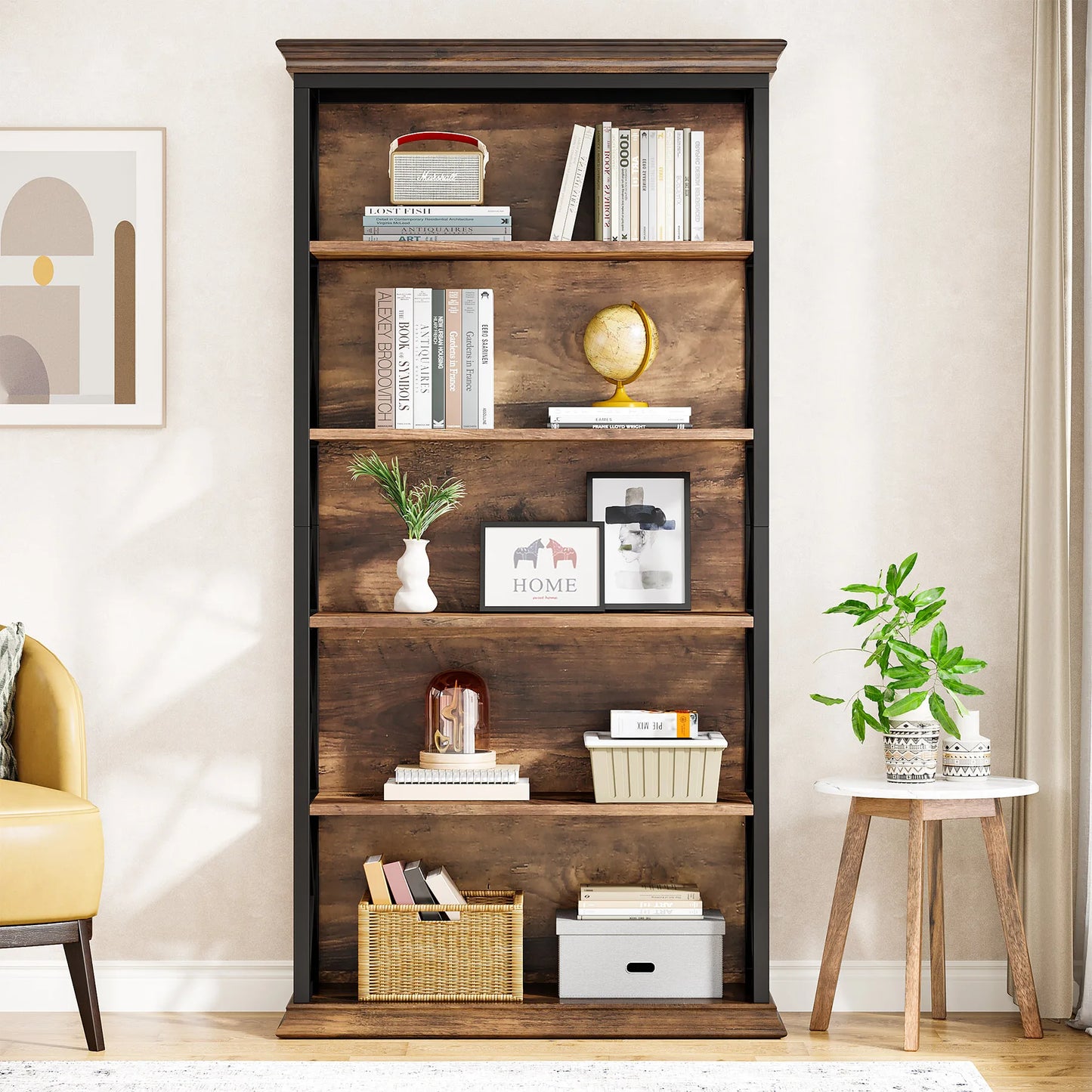 Tribesigns Five Shelf Floor Standing Bookcase Industrial Style