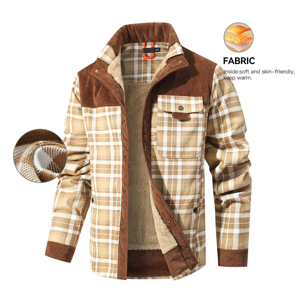 Men's Winter Windproof Bomber Jacket Plaid Sherpa Lined