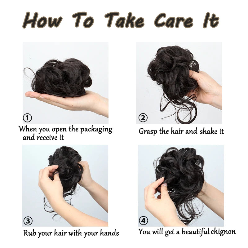 Synthetic Elegant Messy Curly Elastic Rubber Band Hair Bun