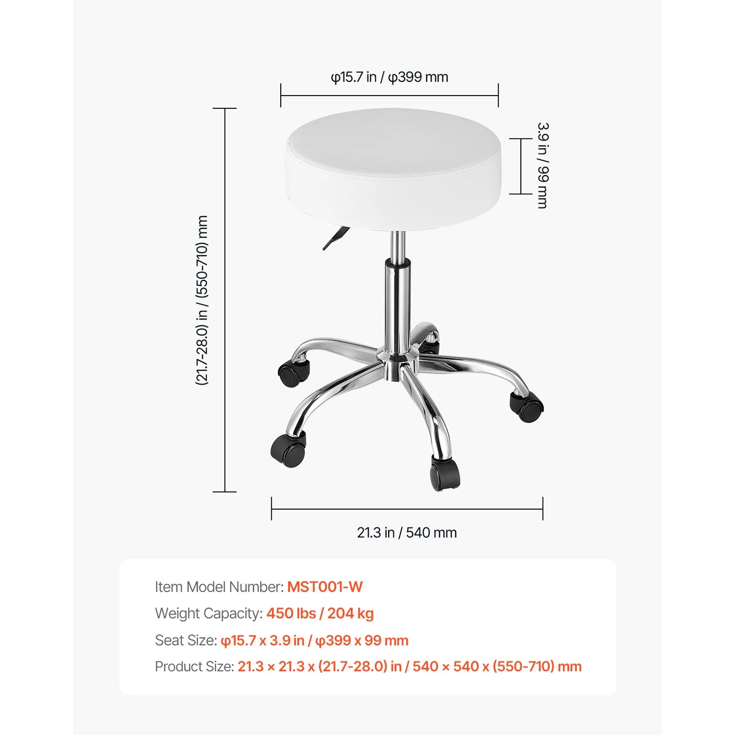 SucceBuy Rolling Stool With Wheels 450 Lbs Weight Capacity For Salon Spa Tattoo