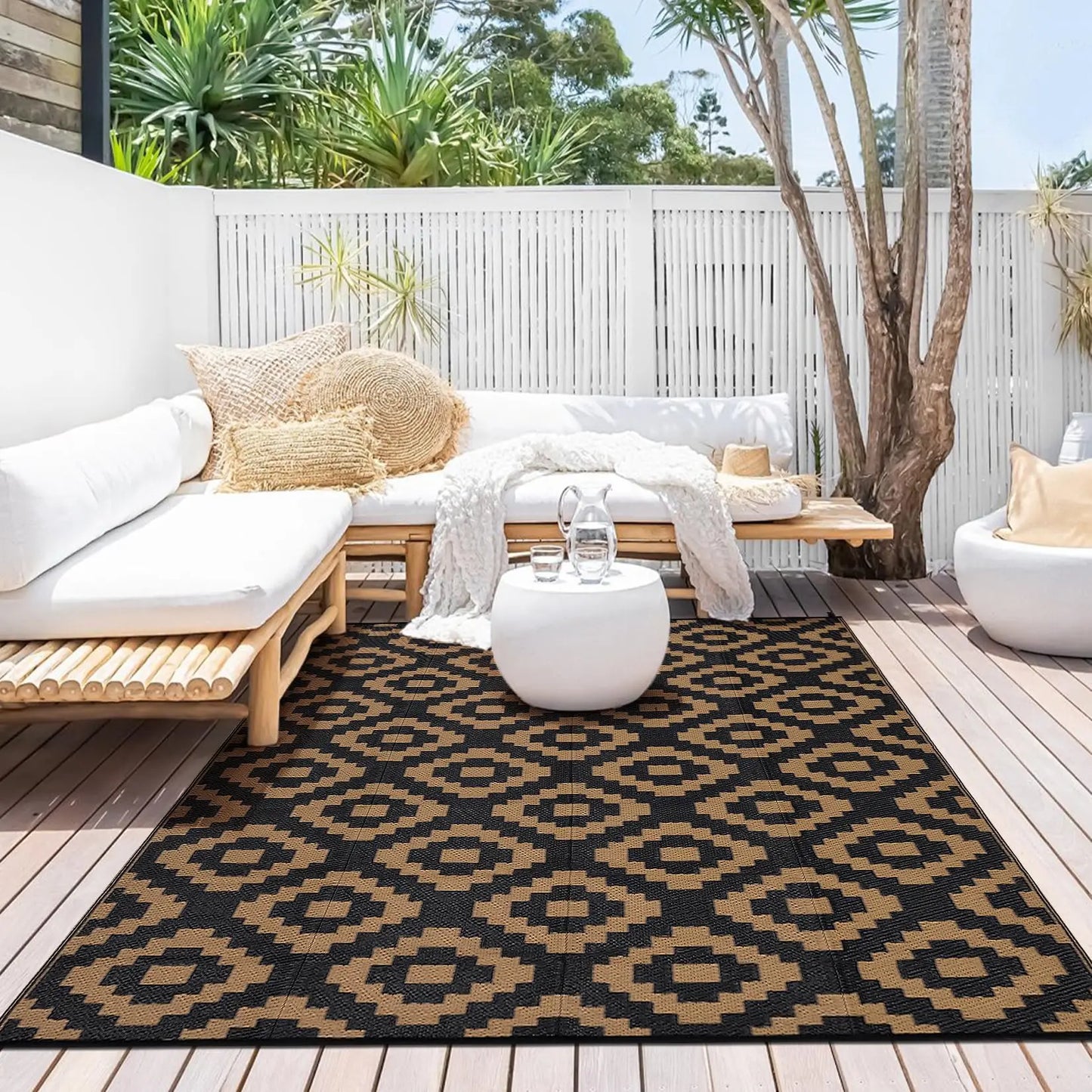 Studyset Outdoor Geometric Plastic Straw Rug Waterproof Patio Mat