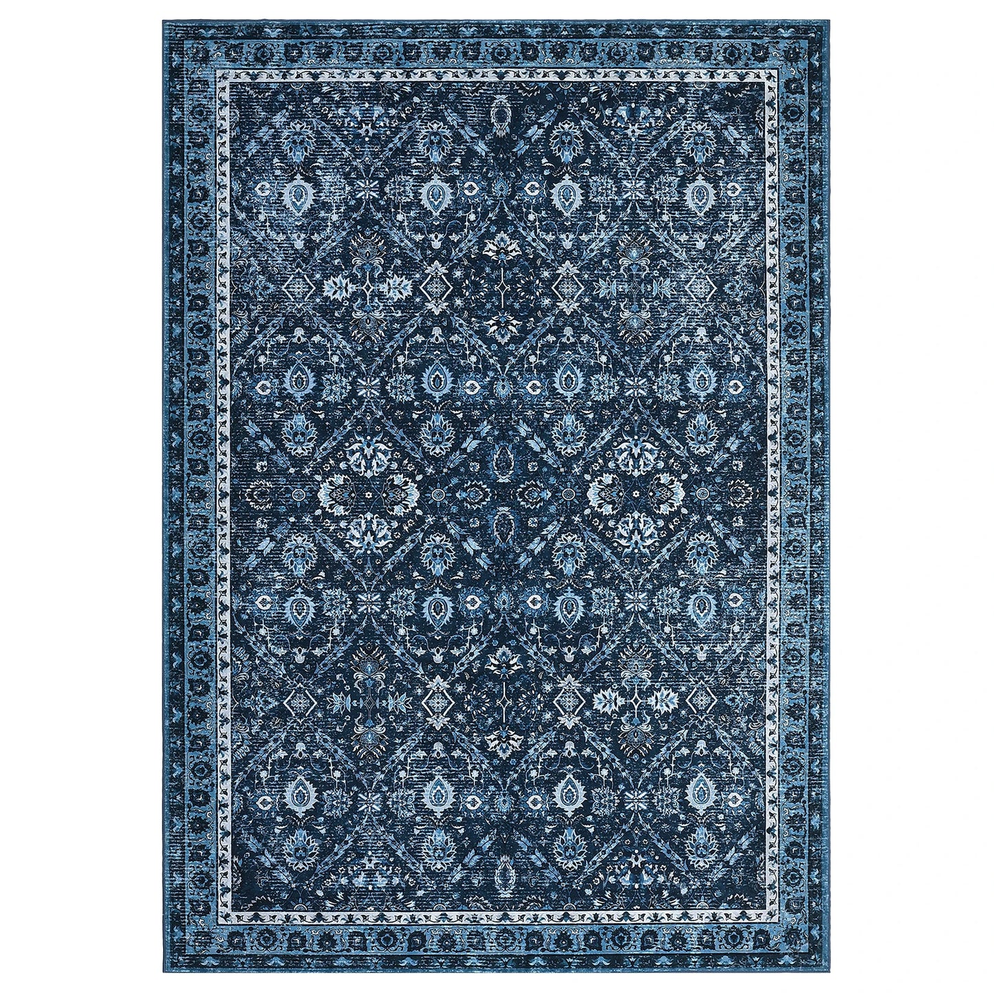 Geometric Moroccan Trellis Low Pile Rug Machine Washable Non Slip