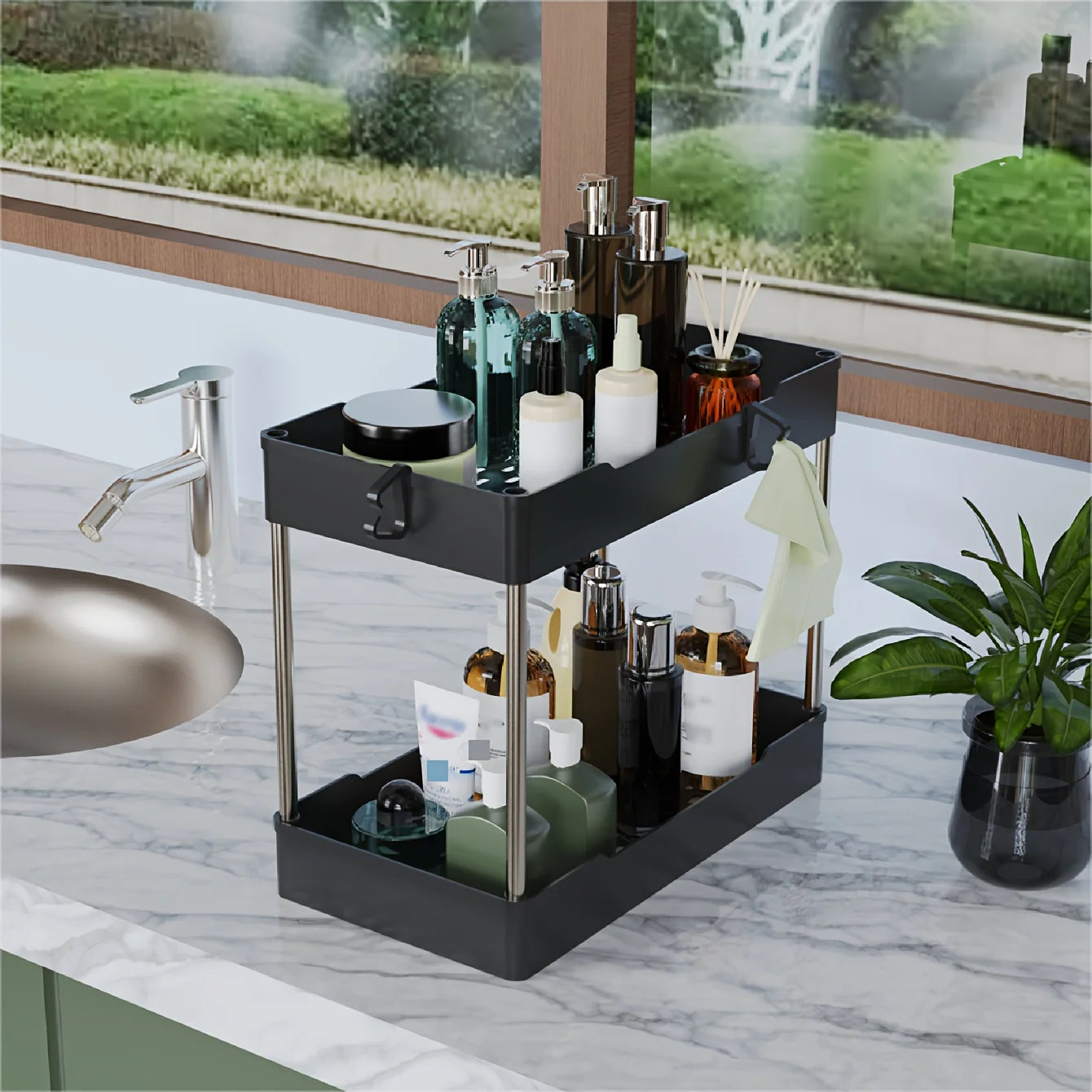 Under Sink Organizer Set For Cosmetics Kitchen And Bathroom