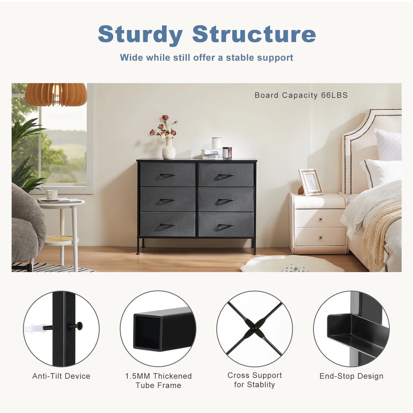 JHK 6 Fabric Drawers Nightstand With Storage For Bedroom
