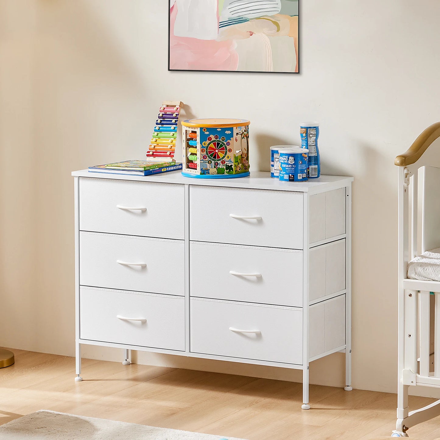 JHK 6 Fabric Drawers Nightstand With Storage For Bedroom