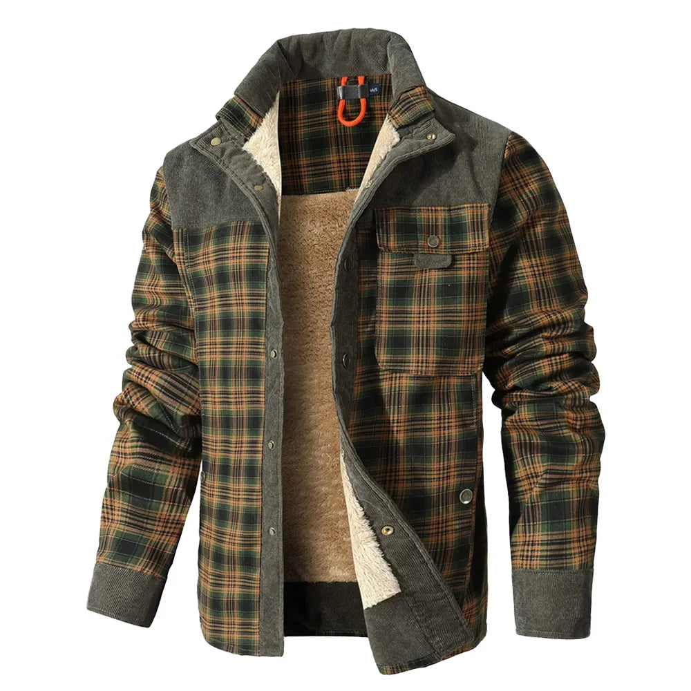 Men's Winter Windproof Bomber Jacket Plaid Sherpa Lined