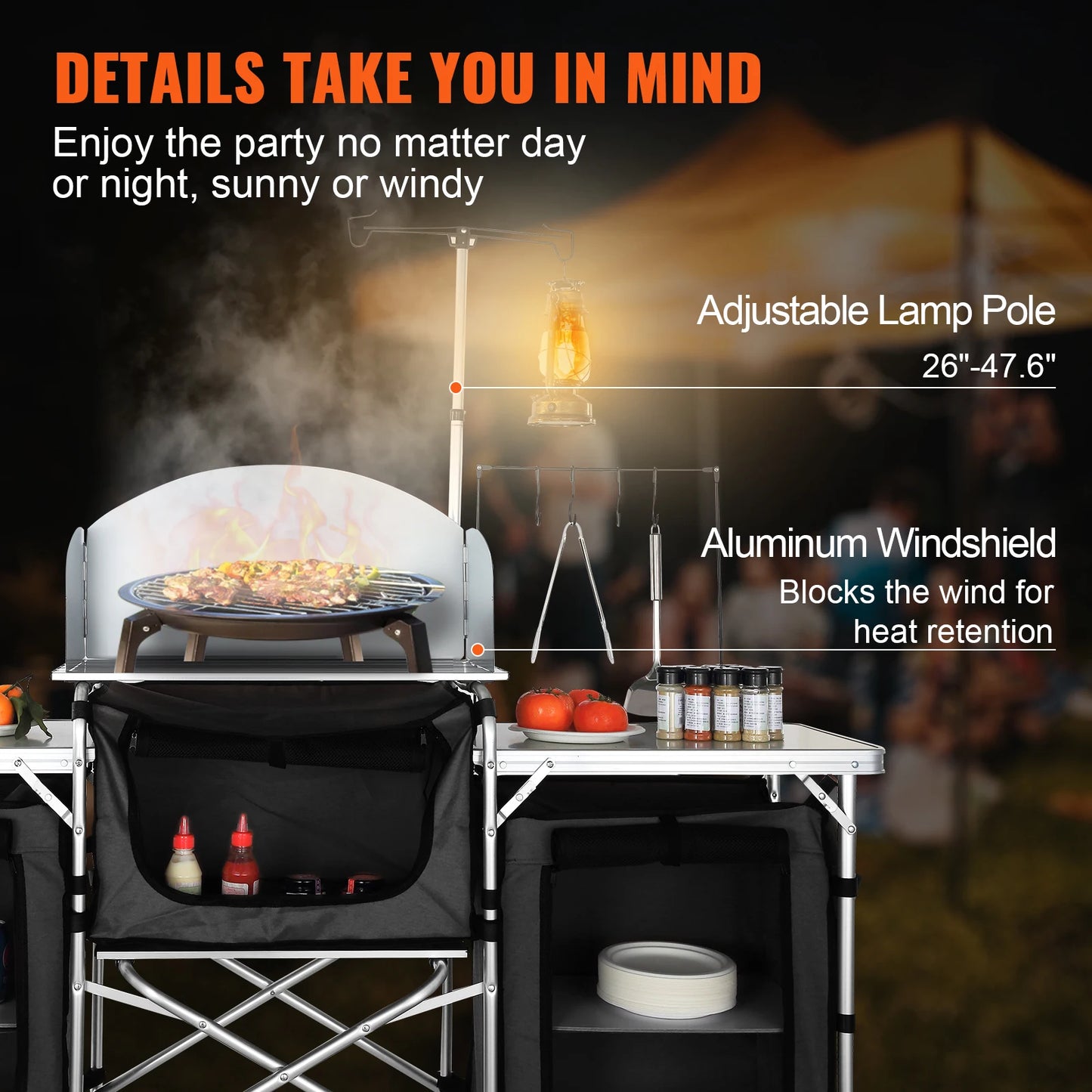Succebuy Folding Outdoor Kitchen Table For Camping And BBQ