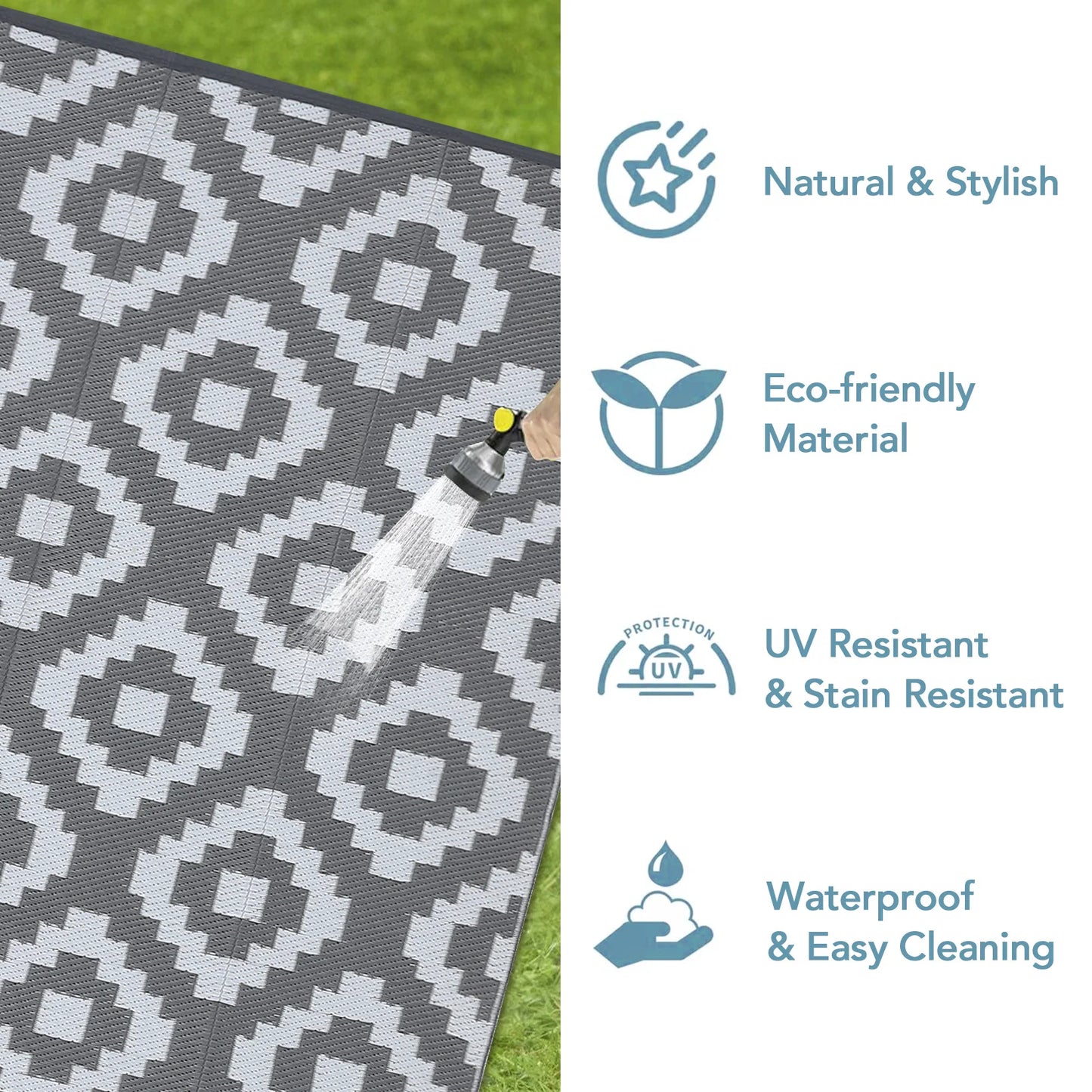 Studyset Outdoor Geometric Plastic Straw Rug Waterproof Patio Mat