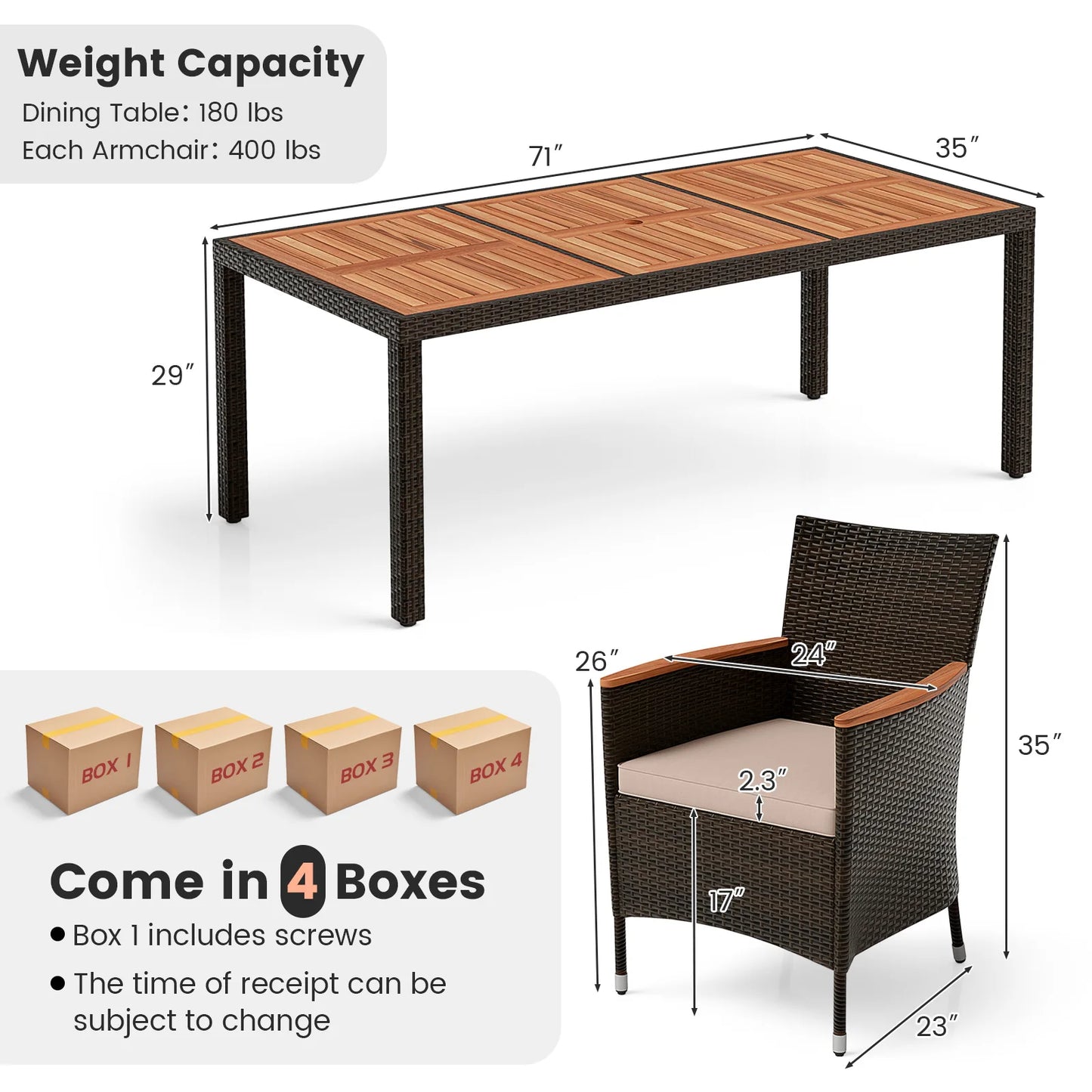 HOMASIS Patio Wicker Dining Set With Acacia Wood Table