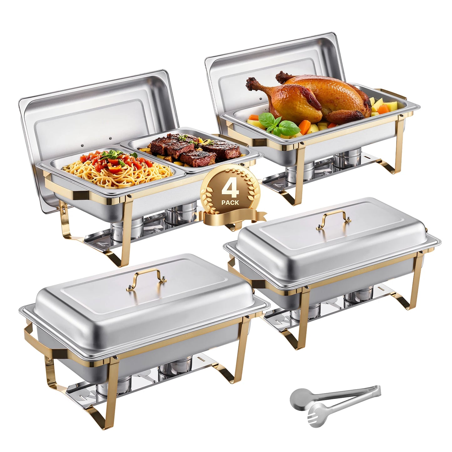 SucceBuy Stainless Steel Chafing Dish Buffet Set With Pans 4 Pack