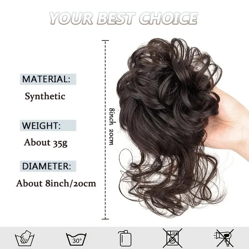 Synthetic Elegant Messy Curly Elastic Rubber Band Hair Bun