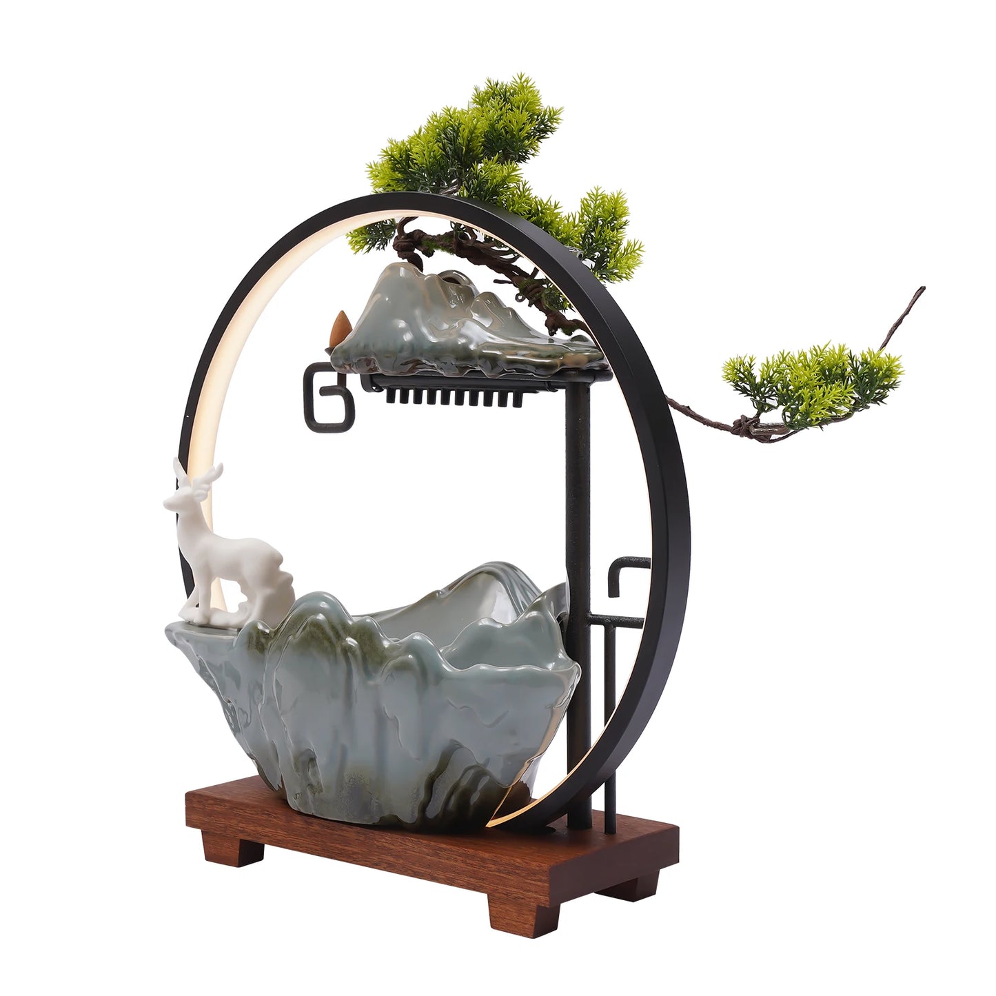 Bymaocar Tabletop Water Fountain Bonsai LED Mist Indoor Zen Decor