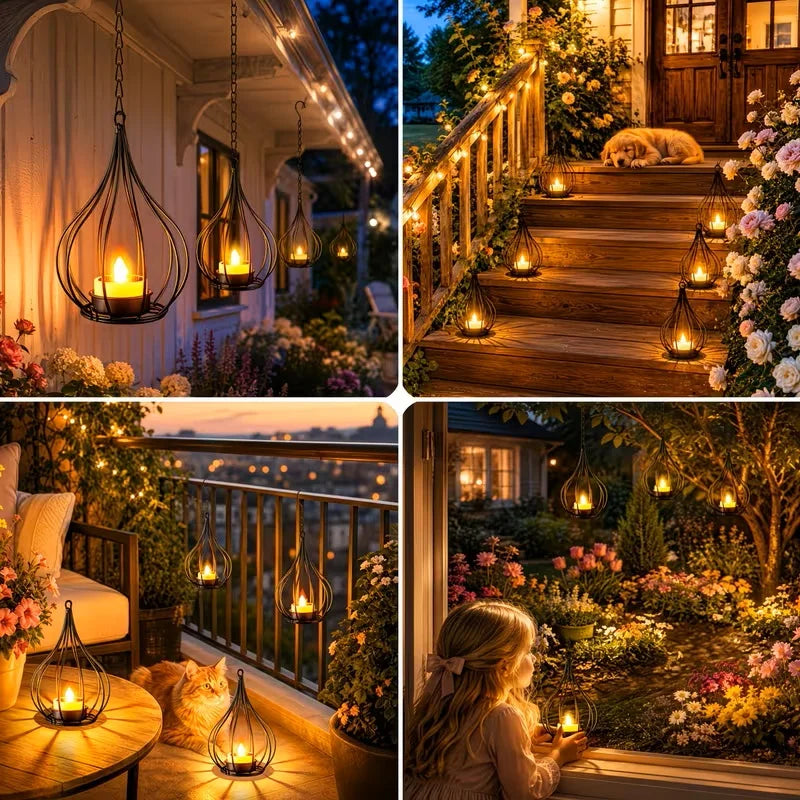 Outdoor Solar Lanterns LED Waterproof Hanging Lights With Flameless Candle