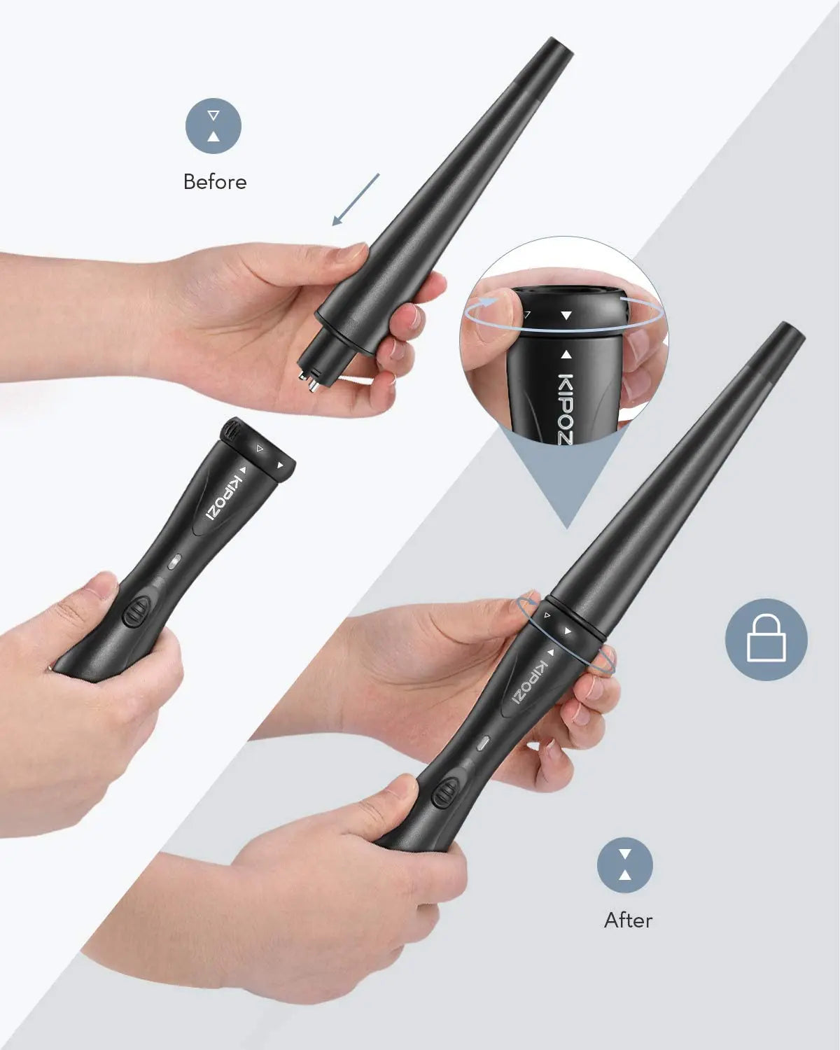 KIPOZI 5-In-1 Curling Iron Hot Air Brush Ceramic Barrels