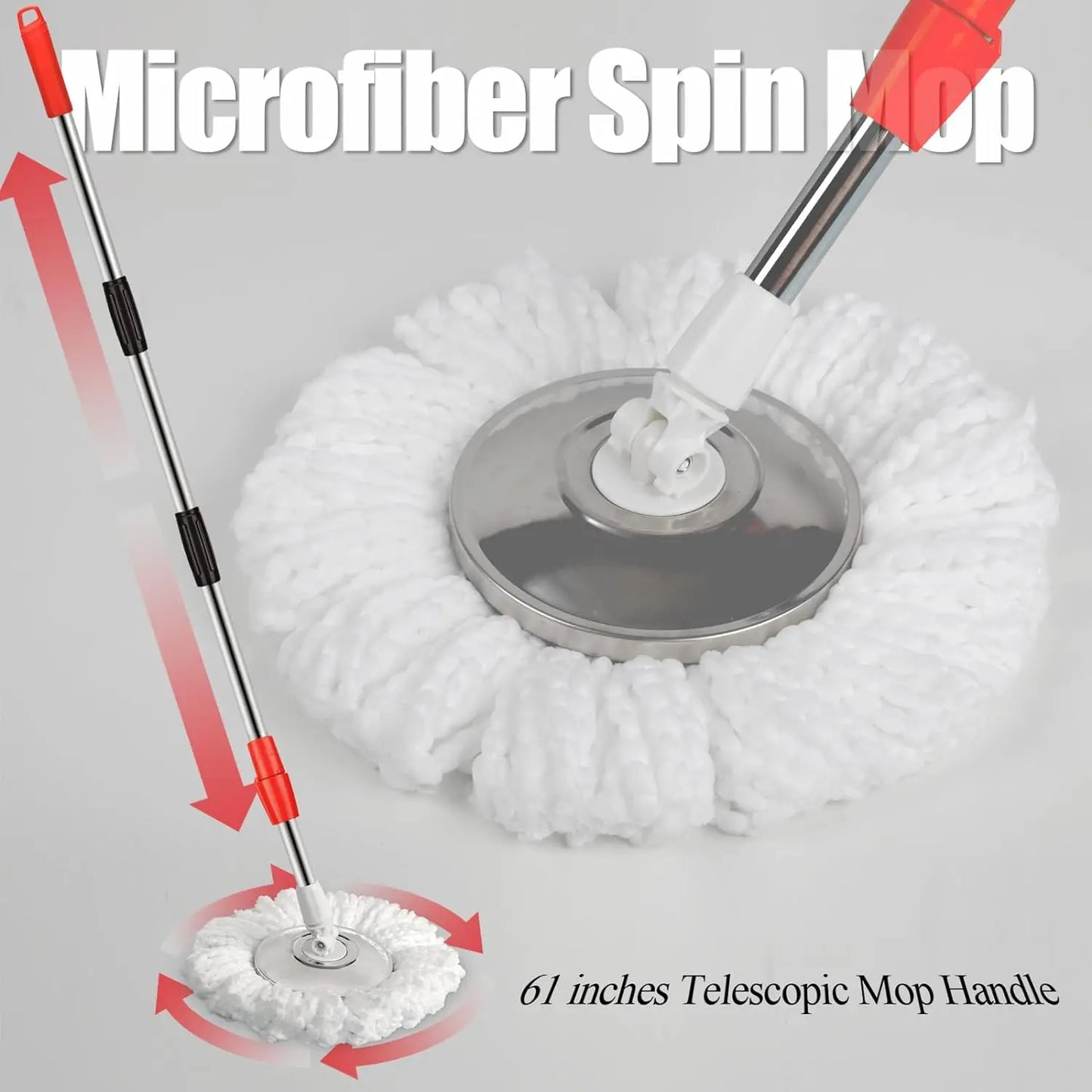 360 Spin Mop Bucket Wrings System With Wheels Extendable Handle Microfiber