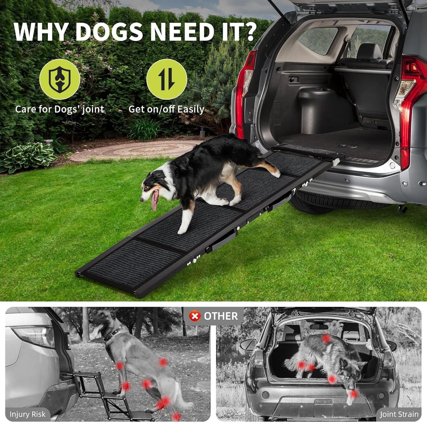 HiMISS Upgraded Folding Dog Ramp For Cars With Non-Slip Surface Up To 250 Lbs