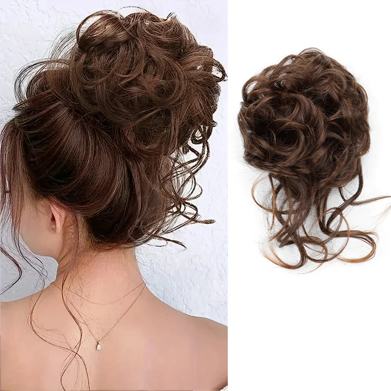 Synthetic Elegant Messy Curly Elastic Rubber Band Hair Bun