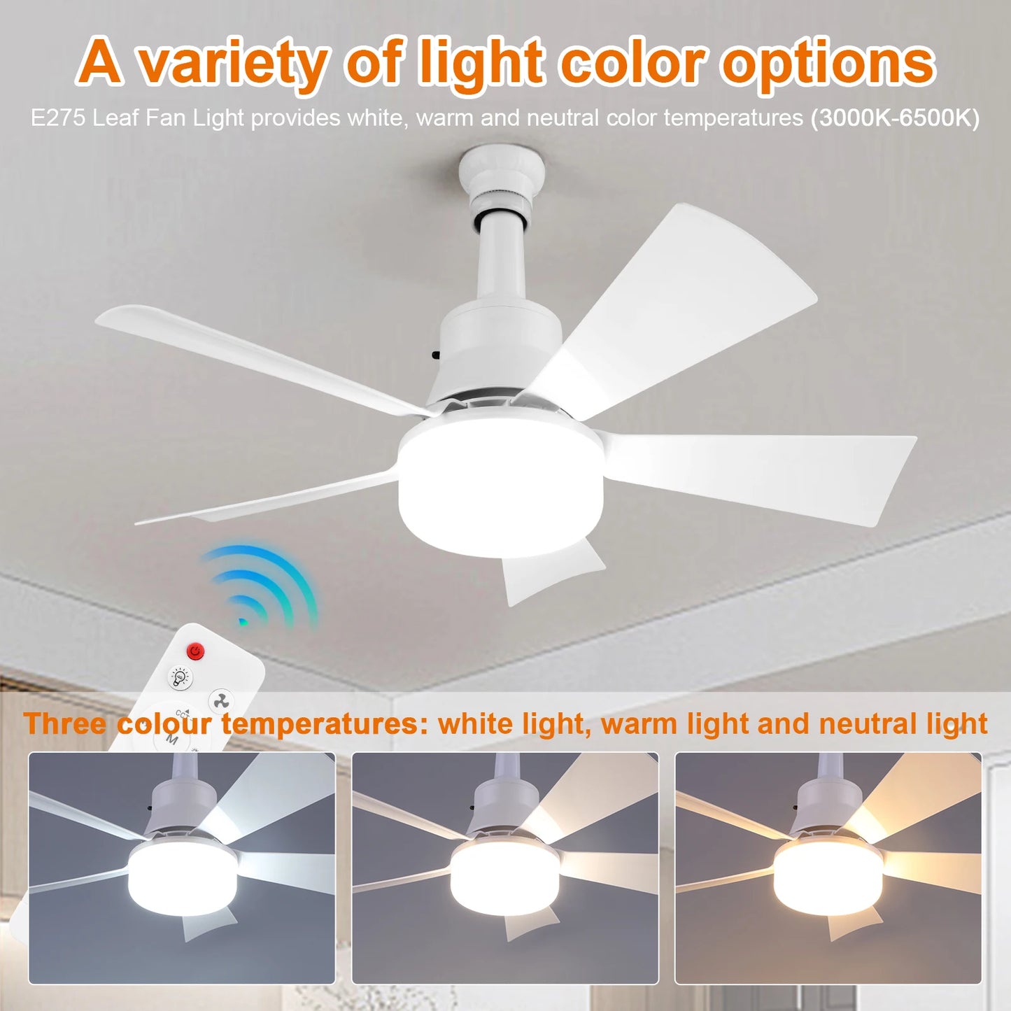 APWIKOGER Socket Ceiling Fan With Light Remote Dimmable LED