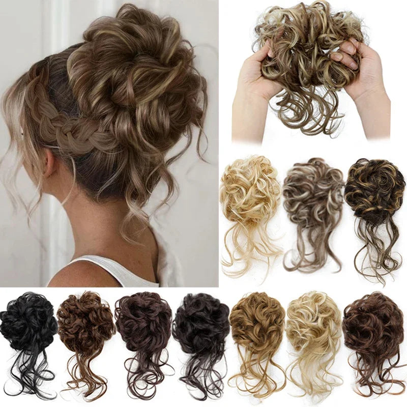 Synthetic Elegant Messy Curly Elastic Rubber Band Hair Bun
