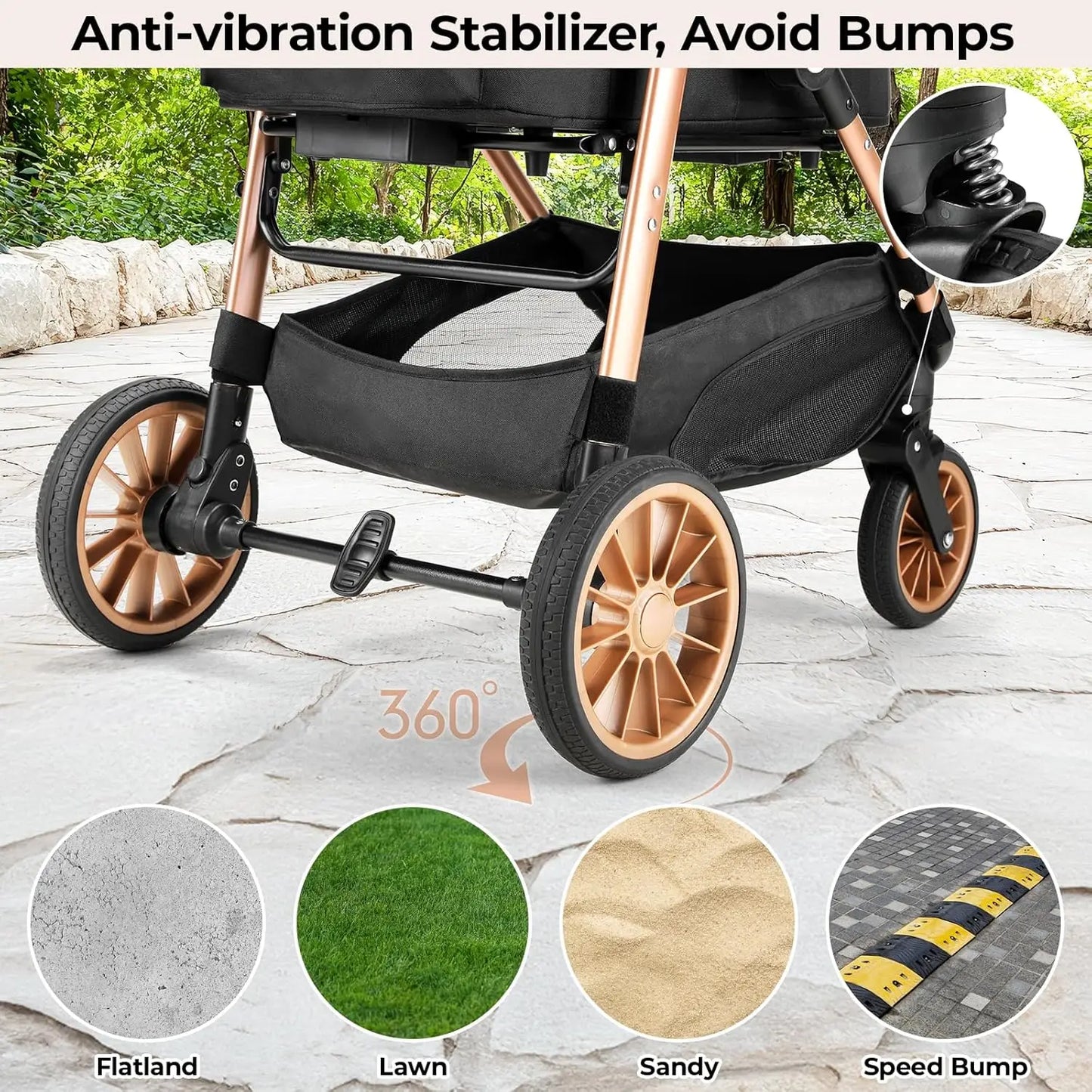 Foldable Cat and Dog Stroller 2in1 With 360 Degree Wheels Max Load 25 Kg