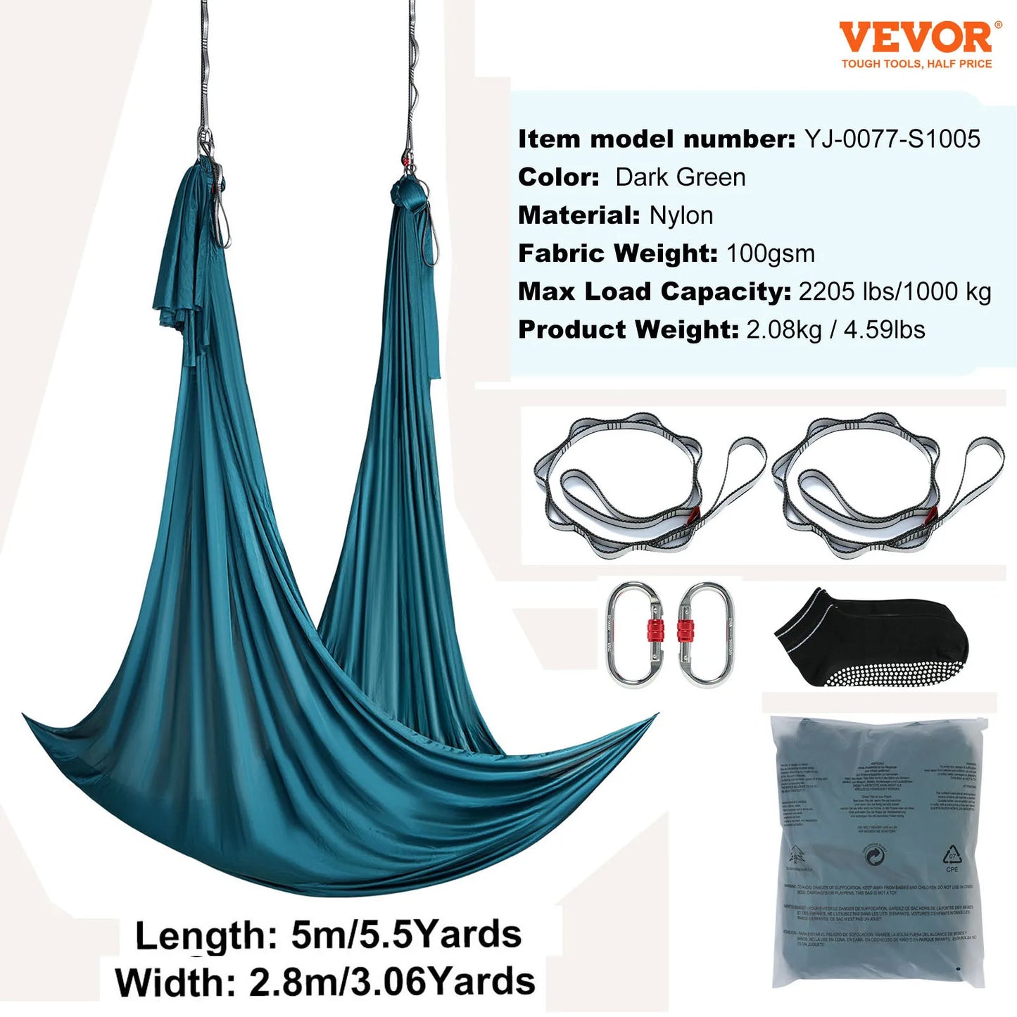 SucceBuy Aerial Yoga Hammock Kit With Nylon Fabric And Rigging