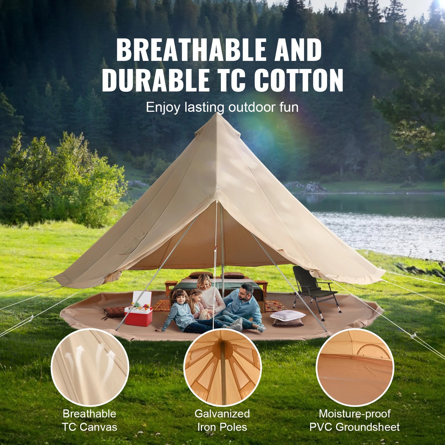 SucceBuy Canvas Bell Tent For Camping Holds 8 People