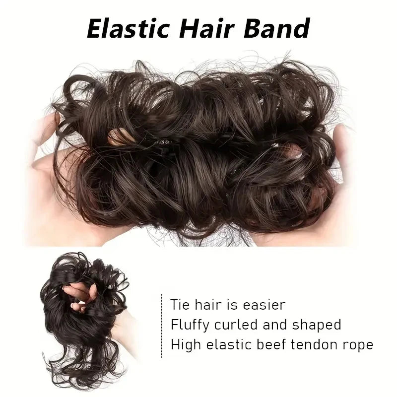 Synthetic Elegant Messy Curly Elastic Rubber Band Hair Bun
