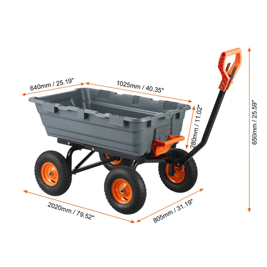 SucceBuy Dump Cart Poly Garden Cart With 2in1 Convertible Handle