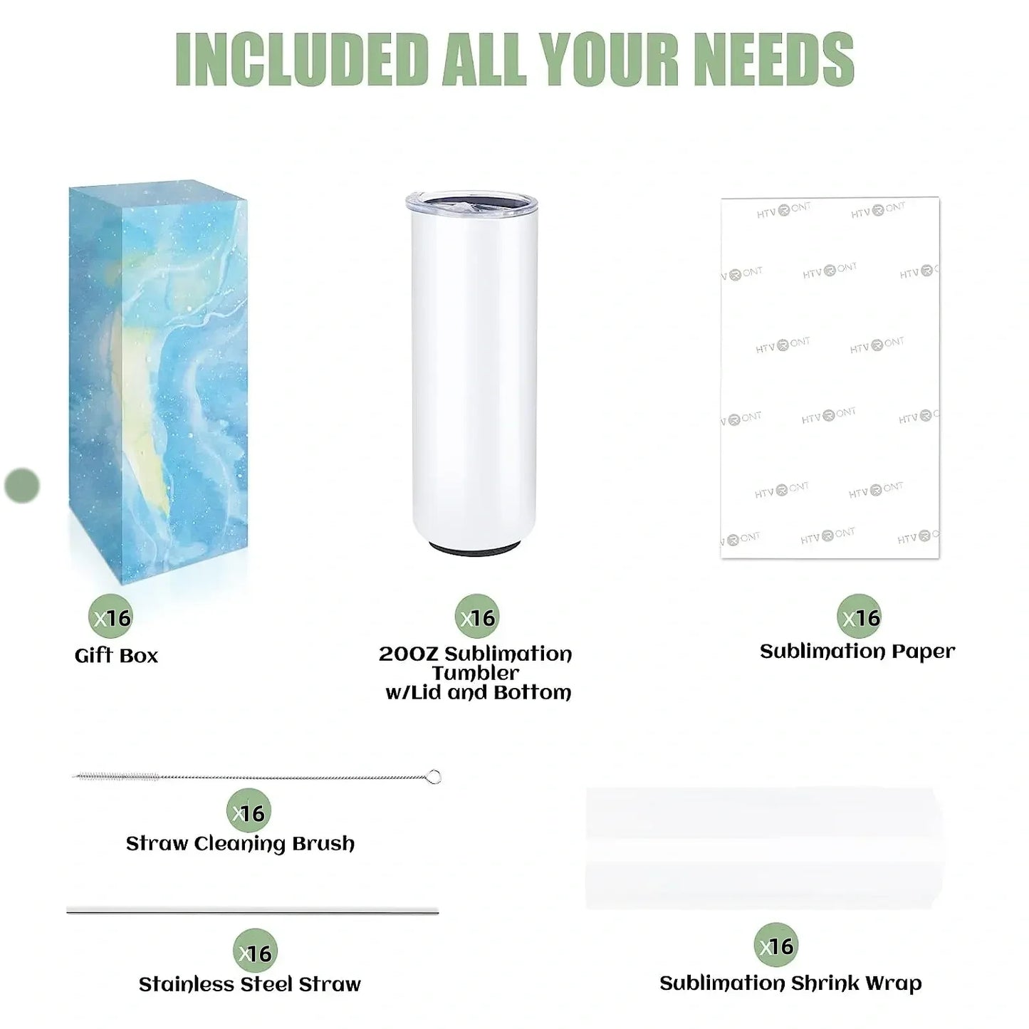 8 Pack Sublimation Tumbler Blanks Skinny Straight Stainless Steel
