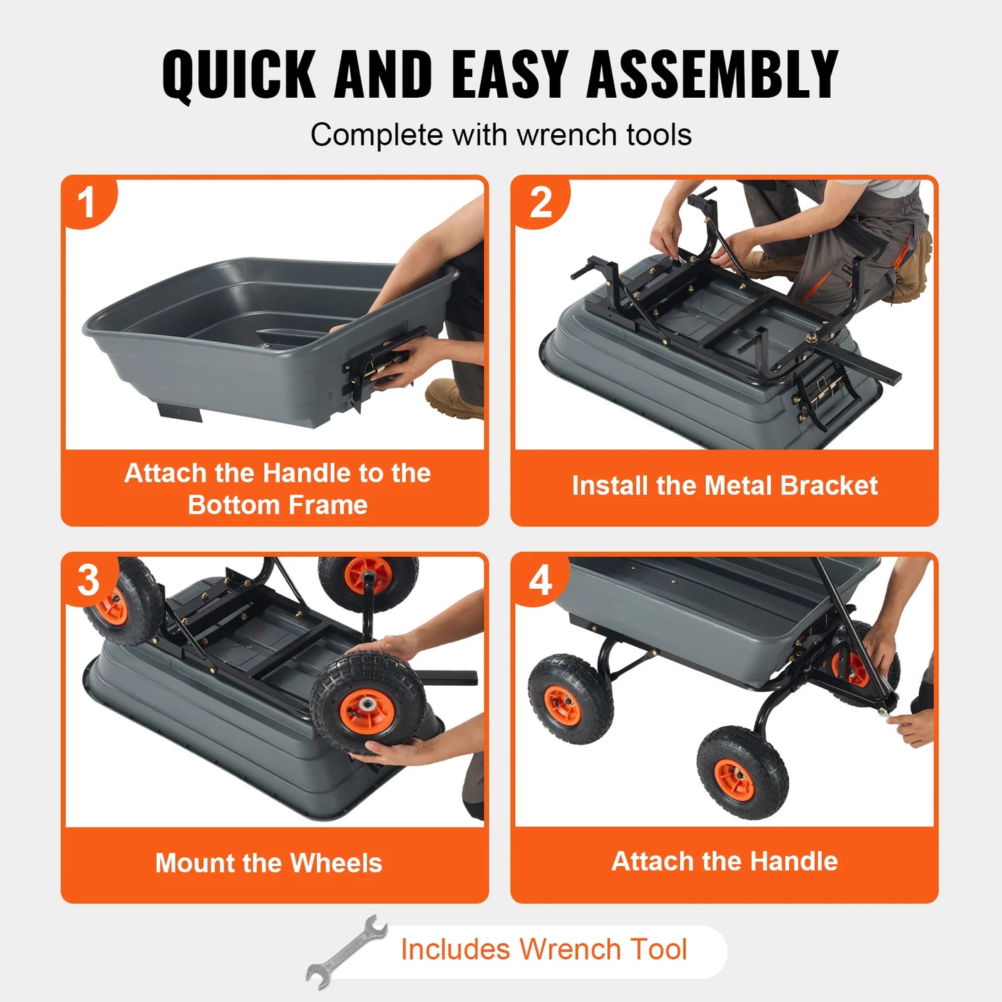 SucceBuy Dump Cart Poly Garden Cart With 2in1 Convertible Handle