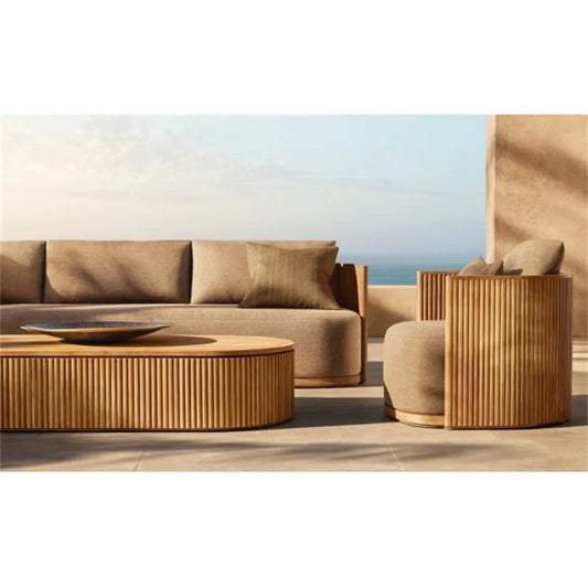 Teak Outdoor Sectional Sofa Set With Waterproof Cushions And Table