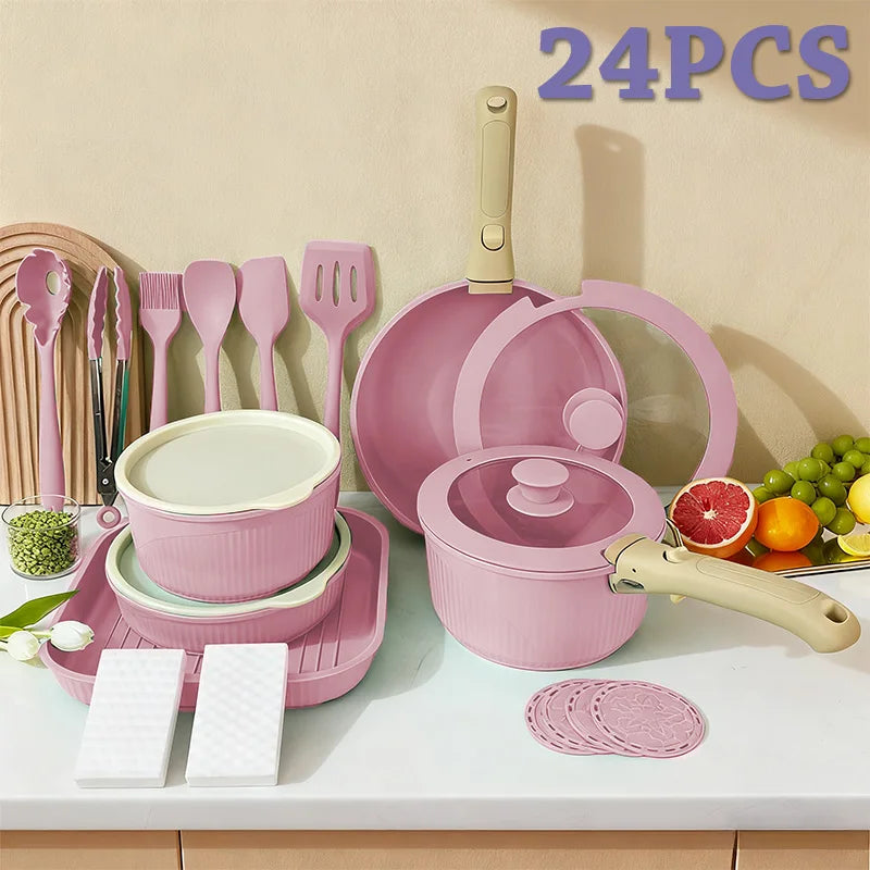 Nonstick Pots And Pans Set With Detachable Handle Induction Friendly
