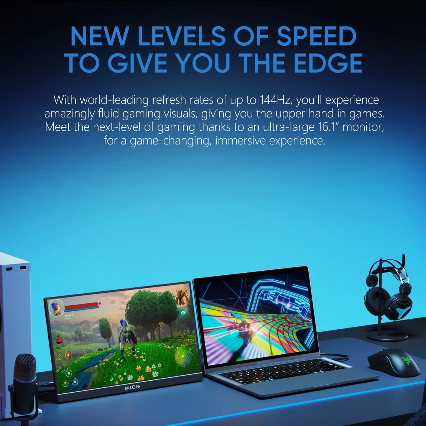 Arzopa Portable Gaming Monitor 144Hz 1080p FHD IPS Second Screen for Switch
