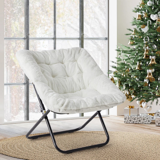 JHK Cozy Faux Fur Saucer Chair Folding With Padded Seat And Metal Frame